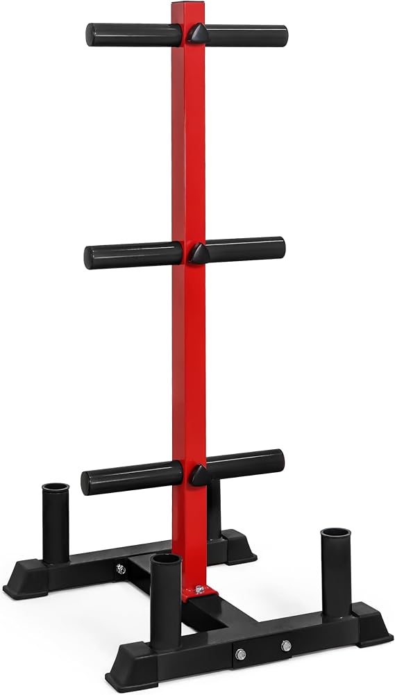 CAP Barbell Olympic Bumper Plate Tree Rack with Weight Plate Posts and Barbell Storage Holders Multiple Options Heavy-Duty Steel Gym Organizer for Olympic Plates and Bars