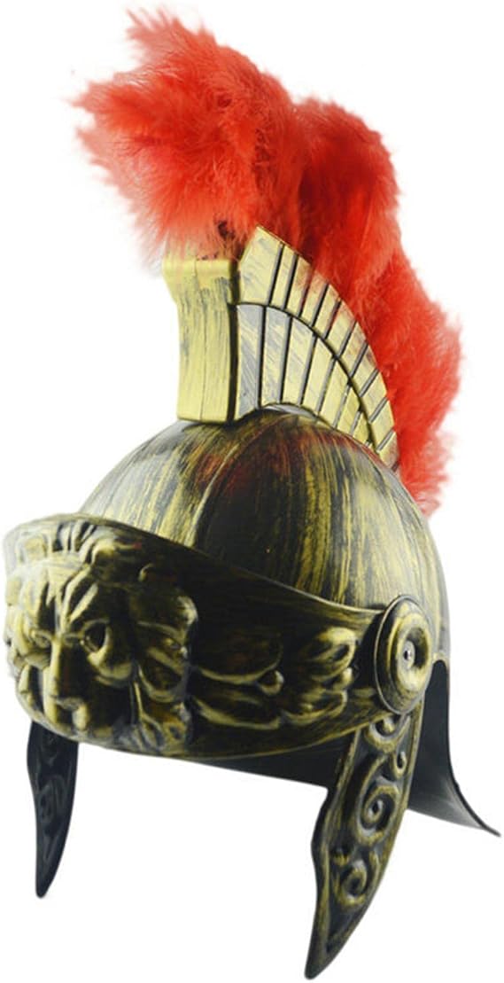 Gladiator helmets - Men's Retro Ancient Helmet, Easily Install Headpiece with Red Plume | Detachable Roman