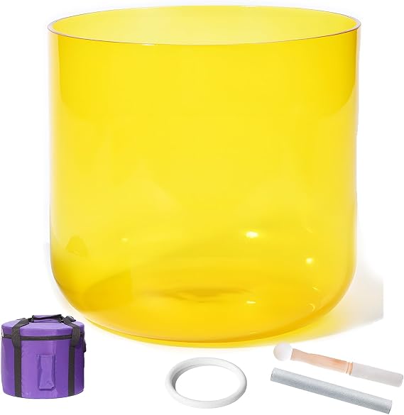 440/432Hz Yellow Alchemy Clear Cosmic Light Quartz Crystal Singing Bowl, for Sound Healing and Meditation, Prayer, Stress Reduction,(A Note,6" 432hz+Bag)