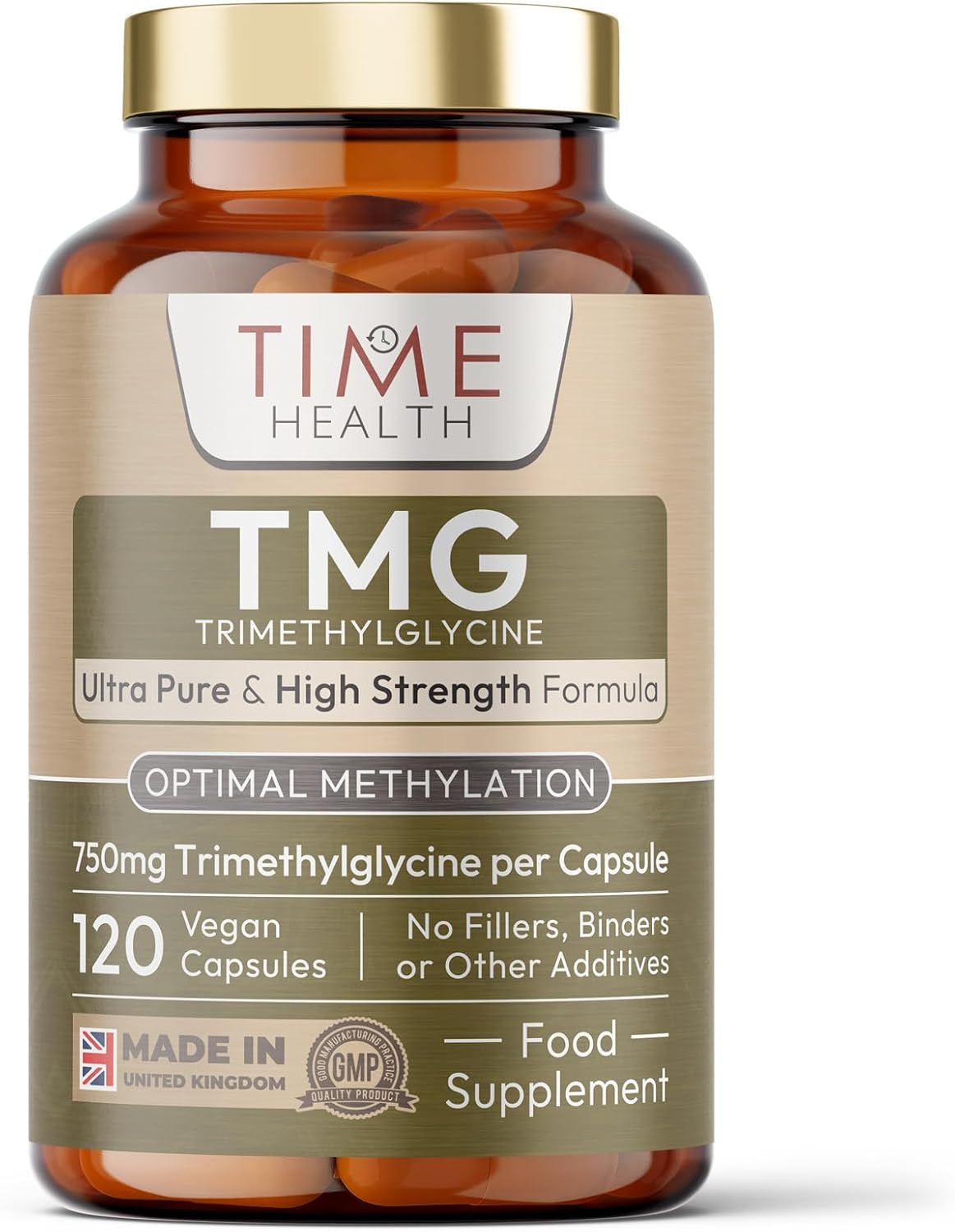 TMG Trimethylglycine - 120 x 750mg Capsules - for Optimal Methylation & Homocysteine Levels - Ultra Pure & High Strength - UK Made to GMP Standards - Pullulan