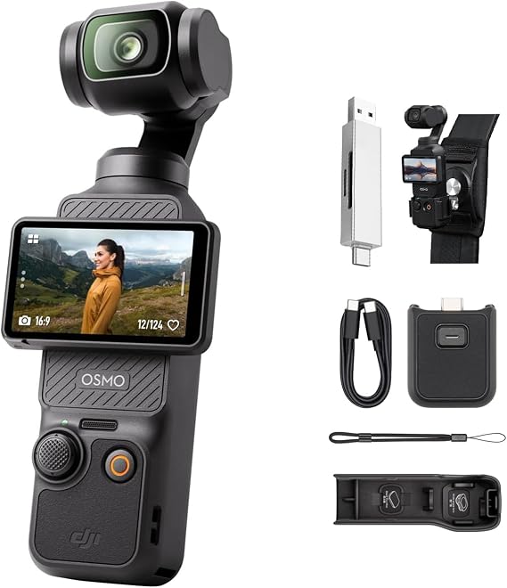 DJI Osmo Pocket 3 with Backpack Holder Clip + Card Reader
