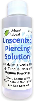 Urban ReLeaf Unscented Piercing Solution ! Non-Iodized Sea Salt Healing Soak. Lip, Tongue, Septum, Dimple, Mouth. NO Scent. Ready to use. Made Fresh in USA. Soothe & Calm.