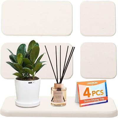 Diatomite Soap Tray Water Absorbing Stone Tray Set of 4 Drying Stone Sink Mat for Kitchen Bathroom Counter White