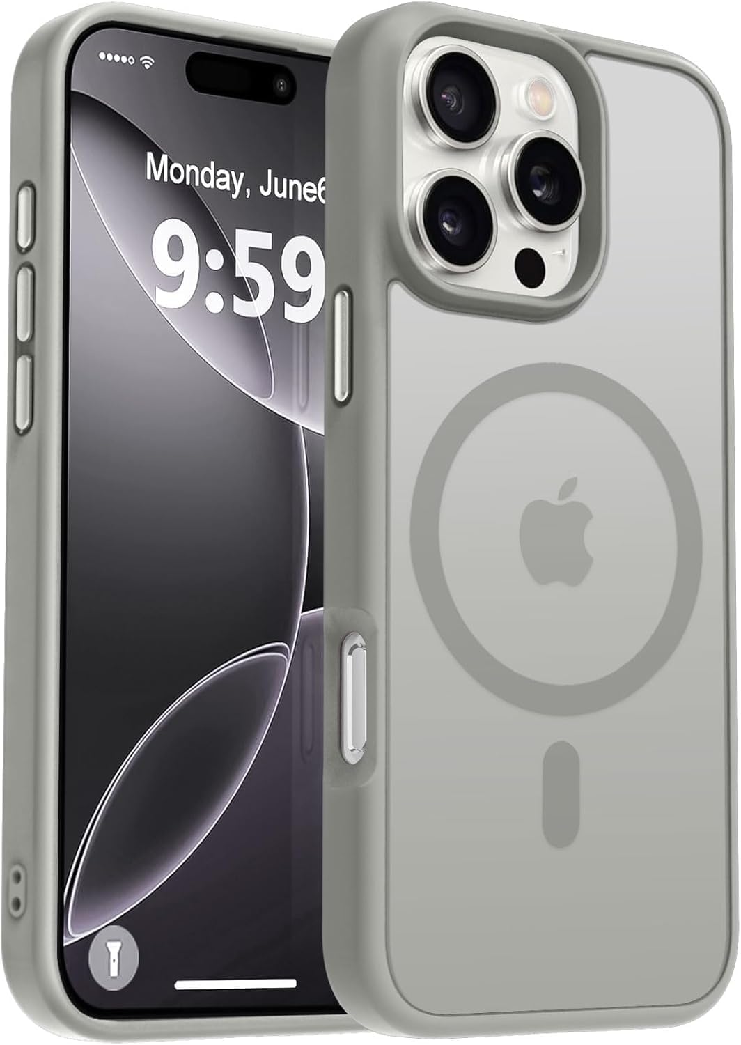 URUCHI Powerful Magnetic iPhone 15 Pro Max Phone Case, [Compatible with Mag-Safe] [Military Level Drop Protection] [Strong Silicone Edges] Thin Translucent Matte Protective Case, Grey