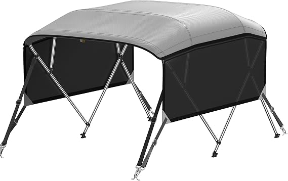 KAKIT 3 4 Bow Bimini Tops with Mesh Sidewalls Support Poles for Boats Marine Grade Canvas Top Includes 2 Straps Storage Boot 1 Inch Aluminum Frame
