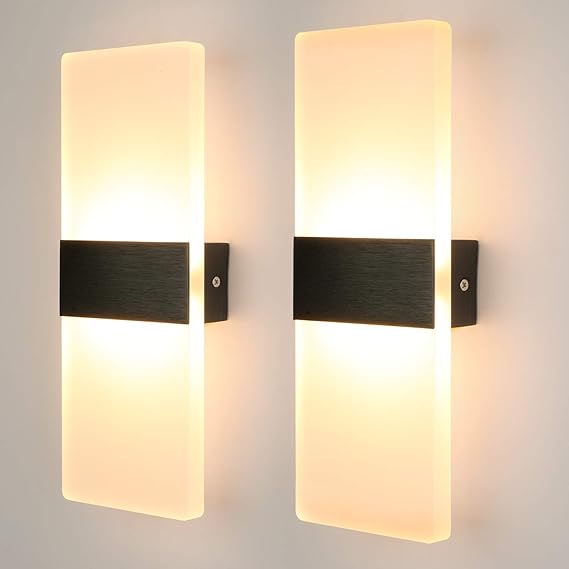 LED Modern Wall Lights Indoor Black Acrylic Wall Sconce Set of 2 [Energy Class D]
