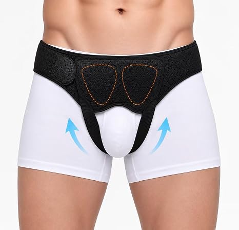 Hernia Belt for Men, Adjustable Inguinal Hernia Support Truss with 2 Removable Pads, Reusable Hook & Loop Strap, Soft Ergonomic Fit for All-Day Wear, Walking, Outdoor Activity(M)