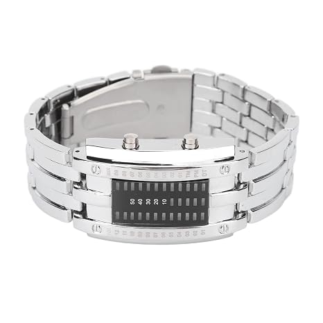 Binary Watch Binary Matrix Blue LED Digital Watch Men Classic Creative Fashion Wrist Watch LED Digital Wrist Watch (Silver2)
