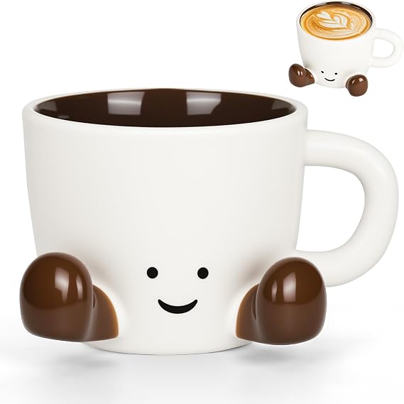 Cute Coffee Mug, Novelty Tea Cup with Feet Ceramic Aesthetic Water Mug for Milk Cocoa Beverages Aesthetic Decorative Object for Office Home Great Gift for Women and Men