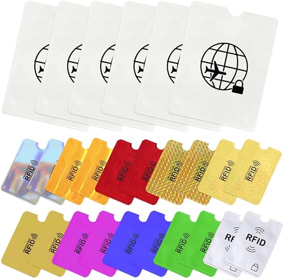 maxin 26 RFID Blocking Sleeves(20 Credit Card Protector Holders in 10 Colors&6 Passport Protectors) Identity Theft Protection Secure Sleeves Set,Waterproof Aluminum foil Slim Design