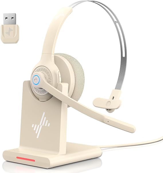 Bluetooth Wireless Headset with Mic for Work, Bluetooth 5.2, Advanced Noise Reduction Microphone, Clear Calls - Comfortable On-Ear Headphones, Applicable to PC, Laptop, Phone, Android, Zoom, Office