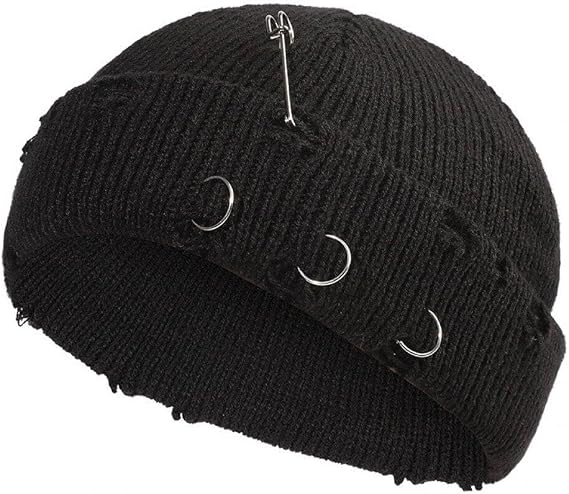 Wudaizhi Gothic Beanie Winter Knit Hats Trendy Metal Pin Hip Hop Streetwear Harajuku Y2k Skull Cap Fashion Warm Thick Skullcap Unisex