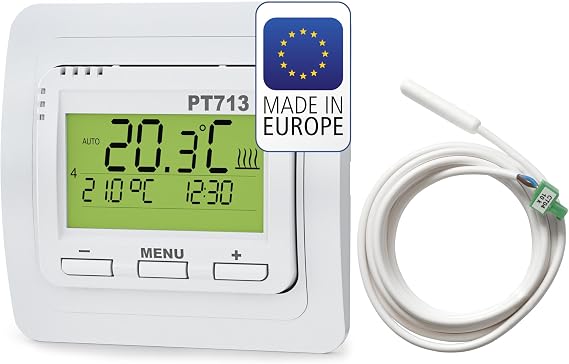 ELEKTROBOCK PT713-EI Digital Wall Thermostat - Programmable - LCD Display Illuminated - External Sensor Included - Electric Heaters