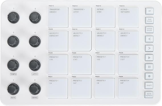 MIDI Controller with 16 RGB Drum Pads and 8 Rotating Knobs USB Beat Maker Machine for Music Production