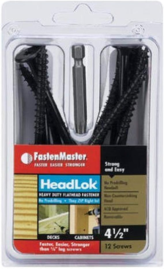 FastenMaster FMHLGM412-12 HeadLOK Heavy-Duty Flathead Fastener, 4-1/2 Inches, 12-Count , Black