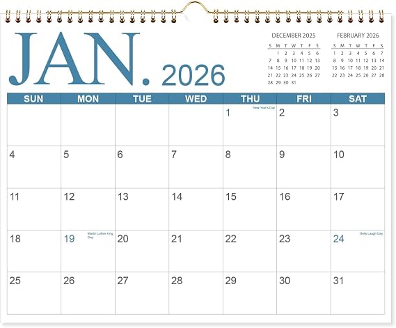 Calendar 2026-12 Monthly Wall Calendar 2026 from January 2026 to December 2026, 2026 Calendars, 14.5'' x 11.5'', Holiday Marked, Premium Paper for Organizing