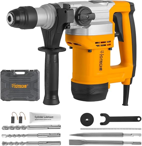 Hoteche 1-1/8-Inch 1050W Rotary Hammer Drill - 3 Funtions Heavy Duty Demolition Hammer for Concrete Drilling with Drill Bit, Chisel and Carrying Case