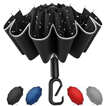Windproof Compact Travel Umbrella,Large Strong but Light Portable and Automatic Folding Rain Umbrella, small inverted for travel size