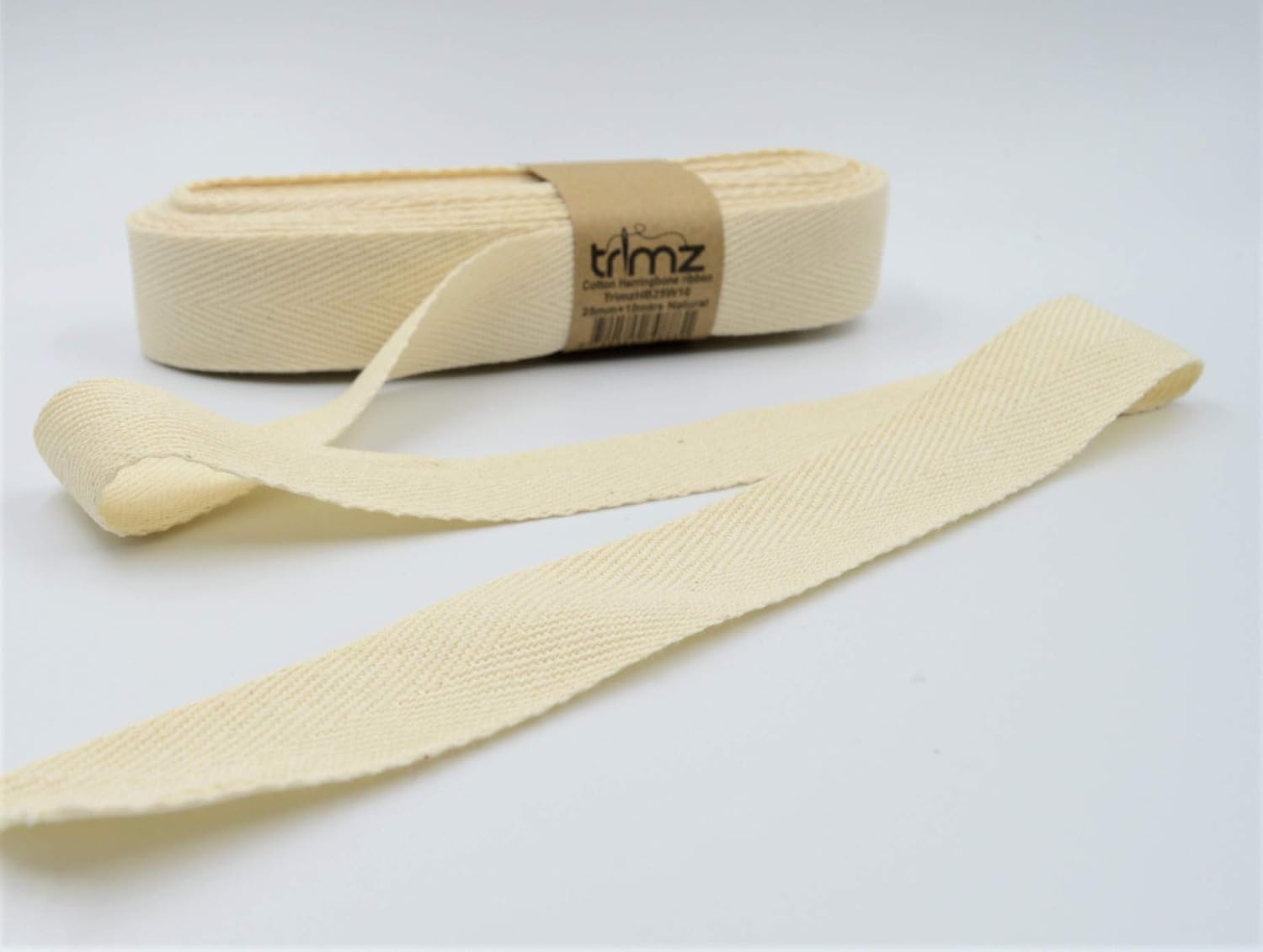 25mm x 5m: Trimz Natural Cotton Herringbone Tape 25mm x 5m | Compact Medium Craft Ribbon | Precise Crafting, Small Projects