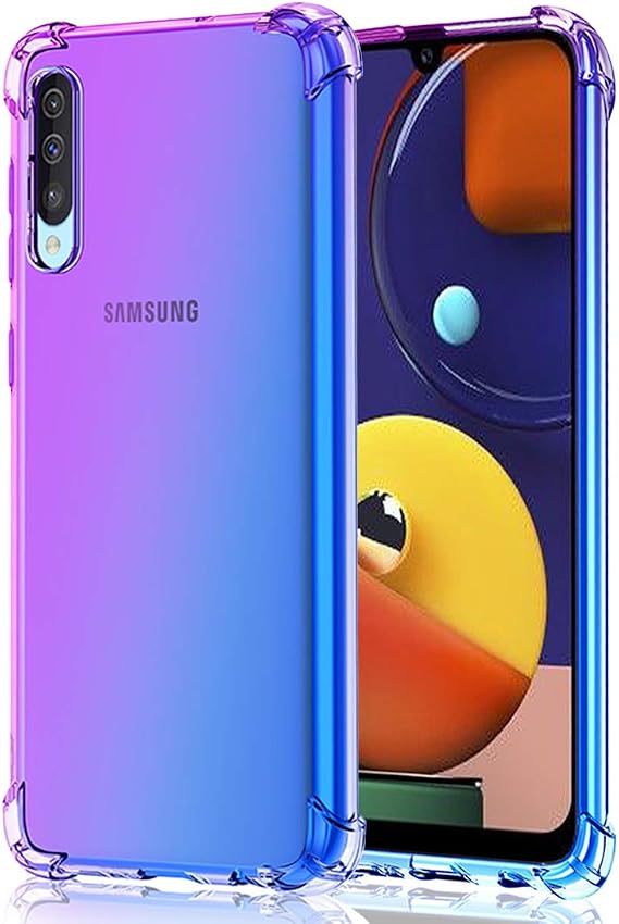for Galaxy A30S Case,Clear Cute Gradient for Galaxy A50S Phone Case Slim Anti Scratch TPU Cover Reinforced Corners Shockproof Protective Case for Samsung Galaxy A30S/A50S Purple/Blue