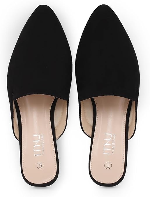 MUSSHOE Womens Pointed Toe Mule Flats: Comfortable Lightweight Slip On Backless Loafers with Memory Foam for Office Work & Dressy Casual Wear