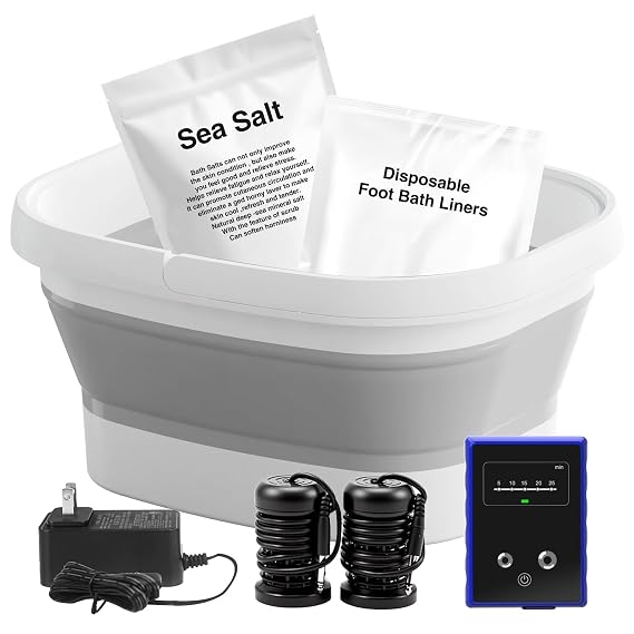 Ionic Foot Bath Detox Machine, Ionic Foot Spa to Remove Toxins with 2 Arrays, 80 Disposable Foot Bath Liners, Detoxification Sea Salt, Folding Bathtub, Gift for Women