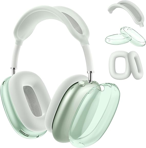 Compatible with Apple AirPods Max Case,Clear Soft TPU Anti-Scratch,Ear Pad Case Covers/Ear Cups Cover/Headband Cover for AirPods Max Headphones,Green
