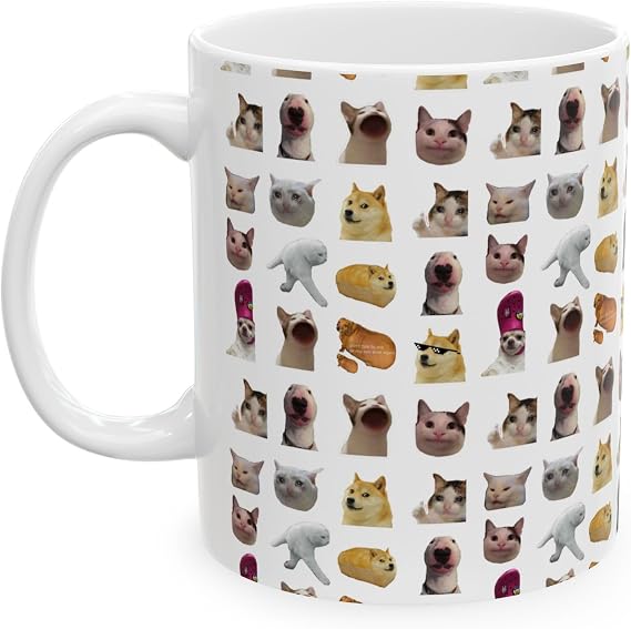 Animal Meme Mug, Funny Cat and Dog, Polite Cat, Loaf Doge, Crying Cat, Cute Coffee Cup, Gift for Pet Lovers and Meme Fans