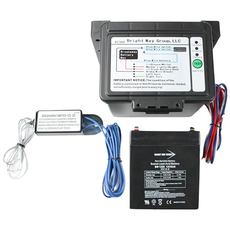 Bright Way 2308 Complete Trailer Breakaway Kit Top Load with LED Charge Indicator 12V5AH Battery Emergency Trailer Brake Switch