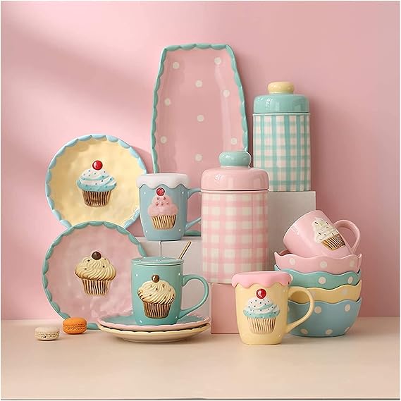 Dinnerware Sets - Luxury Gift Dishes Service Set, Ceramics Dinner Sets, 47 Pieces Cake Series Cereal Bowl Steak Plate and Mug | Porcelain Dinnerware Set for Children's Specialty Restaurant
