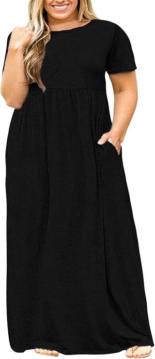 Nemidor Women Plus Size Casual Maxi Dress Long Summer Pockets