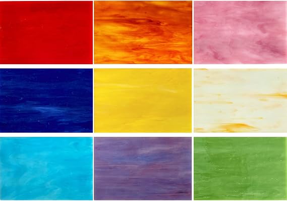 9 Pack Stained Glass Sheets, 4 x 6 inch, Assorted Colors, Opaque, Slight Texture, 1/8 inch Thick, Ideal for Stained Glass Art and Mosaics