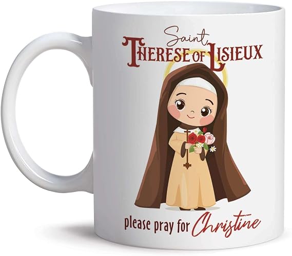 Saint Therese Of Lisieux Customized Ceramic Coffee Mug, 11oz, Novelty For Catholic, Personalized Name Religious Ceramic Mug