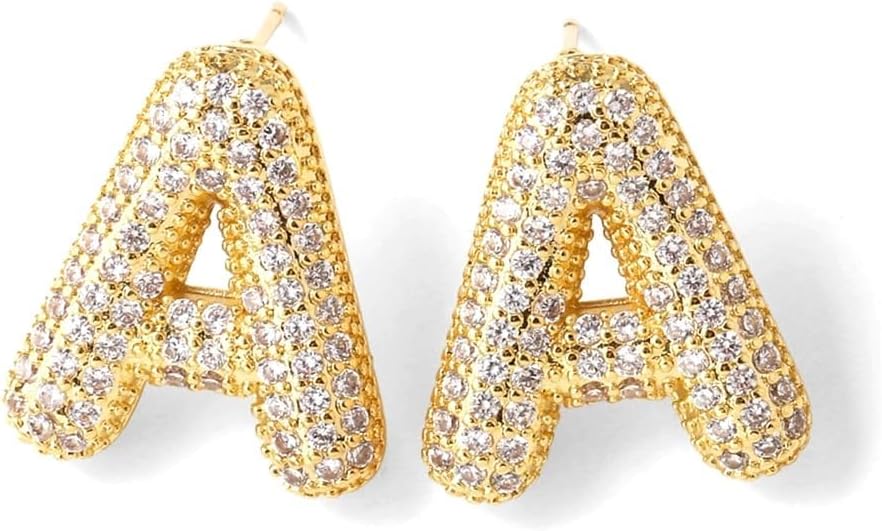 Bubble Initial Earrings for Women, Dainty Balloon Letter Earring Charm 14K Gold Plated Puffy Name Personalized A-Z Alphabet Statement Jewelry