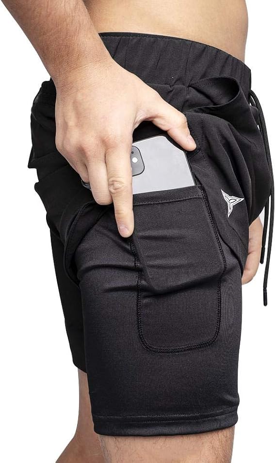 Hybrid Shorts with Compression Inseam - 2 in 1 Running, Gym, Workout, Quick Dry Shorts with Phone Pocket, Towel Loop, Zipper