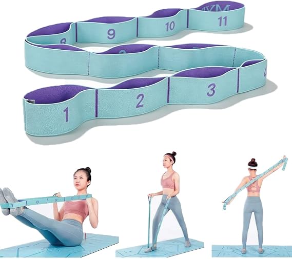 Elastic Stretching Strap with 11 Loops, Multi-Loop Yoga Stretching Strap Elastic Exercise Band, Improve Flexibility Arm Leg Stretcher Straps Home Gym Equipment for Physical Therapy Pilates Gymnastics