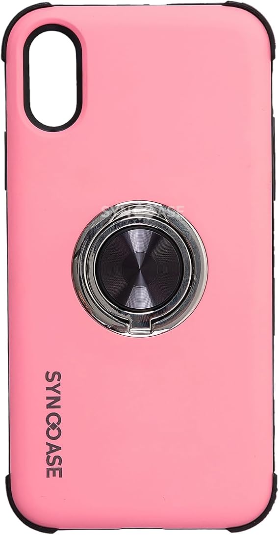 iPhone X XS Mat Halka Standlı Kılıf Ring Holder Parmak Tutuculu Darbe Emici TPU Koruyucu Kapak Açık Pembe