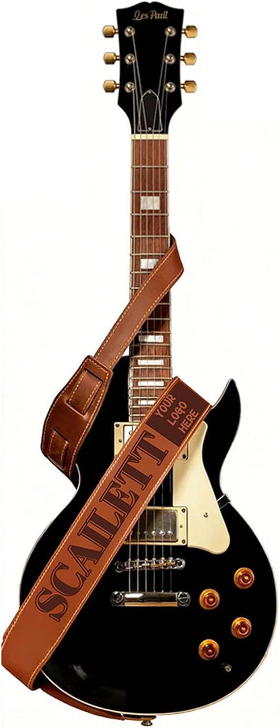 Personalised Leather Guitar Strap with Text/Logo/Photo, Adjustable Straps Suitable for Basses, Electric and Acoustic Guitars, Custom Gift for Musicians, Men & Boyfriends