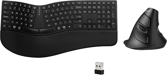 DELUX Full Size Ergonomic Split Keyboard and Vertical Mouse Combo, GM909 Wireless Split Keyboard and M618XU Vertical Mouse for Medium Hands (GM909-M618XU)