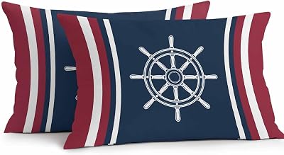 Chucoco Waterproof Pillow Covers for Couch Throw Pillow Cases Set of 2, Nautical White Anchor Navy Blue Red Decorative Cushion Pillow Covers 20x12In,Indoor Outdoor Decoration Geometric Color Art
