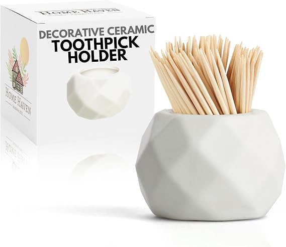 Ceramic Toothpick Holder - Classic White Oval Design - Toothpicks Holder Dispenser | Toothpick Holders Decorative | Great for Parties, Weddings, or Get-Togethers with Friends