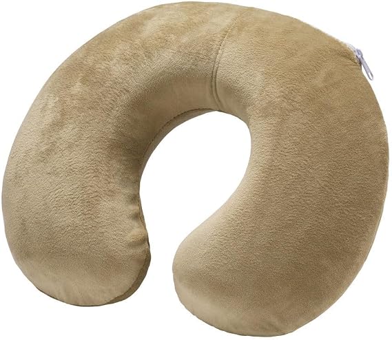PCP Memory Foam Neck Travel-Size Cushion/Pillow, Tan