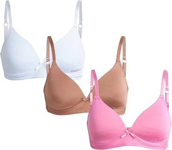 bebe Girls Training Bras 3 Pack Molded Wireless with Adjustable Straps