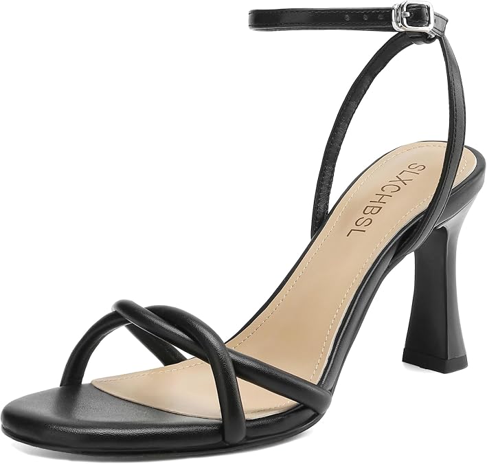 Womens Kitten Heels, Round Open Toe Strappy Heeled Sandals, Ankle Strap Dress Shoes for Party, Wedding, Low Heel 2.5 inch