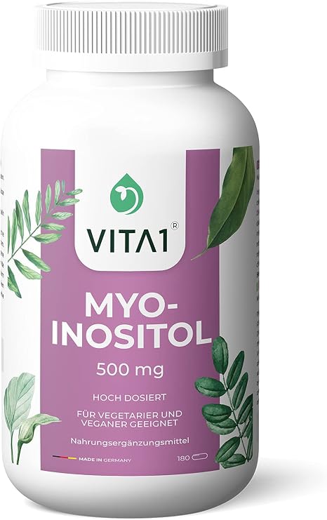 Myo-Inositol 500mg • 180 Kapseln (3 Monate Vorrat) • Myo-Inositol-Kapseln von Vita1® sind besonders für Veganer und Vegetarier