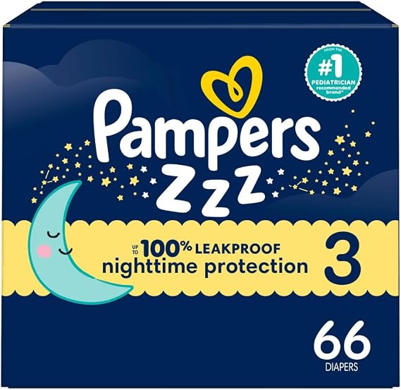 Pampers ZZZ Overnight Baby Diapers, Size 3, 66 Count