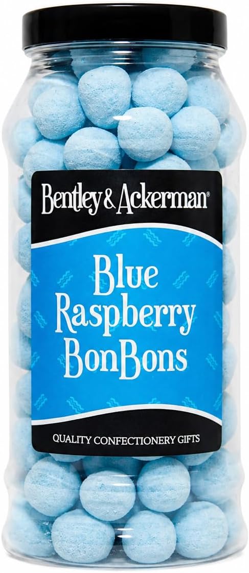 Blue Raspberry Bonbons - (605g) Original Retro Tangy Blue Raspberry Bonbons in a Jar By Bentley & Ackerman's Sweet Shop - Vegetarian