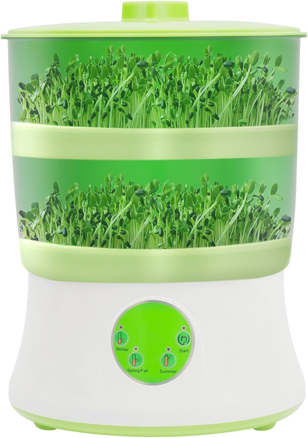 Bean Sprouts Machine 2 Layers Intelligent Automatic Bean Sprouts Maker Seed Sprouter Kits Large Capacity Seed Grow Also for Soybean,Mung Bean,Red Bean,Radish 360 Degree Sprinkler