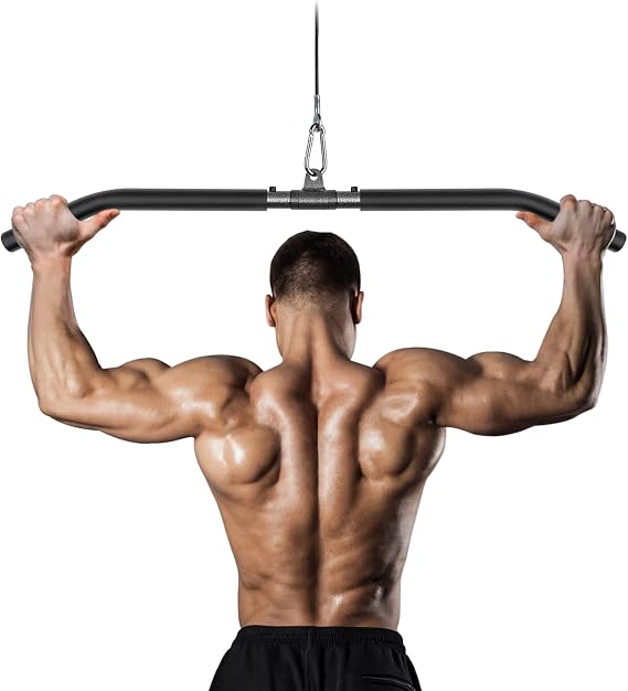 Detachable LAT Pull Down Bar with Full Paded Rotating LAT Bar, Cable Machine Pull Down Bar Attachment, Triceps Biceps Pulldown bar for Home Gym/Office