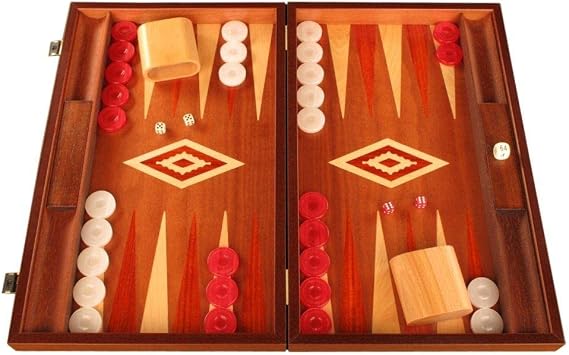 Mahogany Wood Backgammon Set - Board Game - Large, Brown/Red